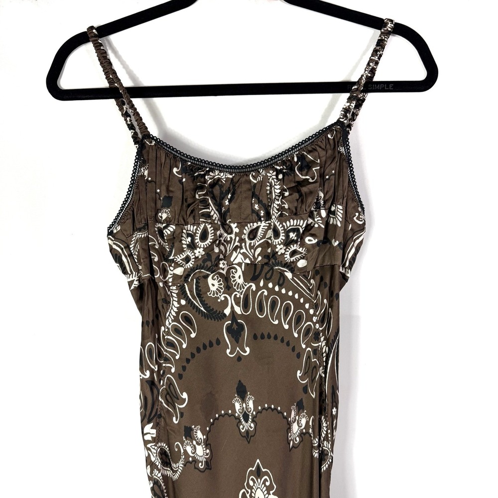 Sandro Bandana Print Dress Brown Paisley Lace Up Back Maxi Sz 42 Fr / 10 US - Picture 6 of 14